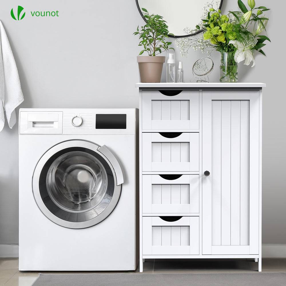 Meuble de salle de bain rangement 4 tiroirs 1 porte 82x55x30cm blanc - Image 2