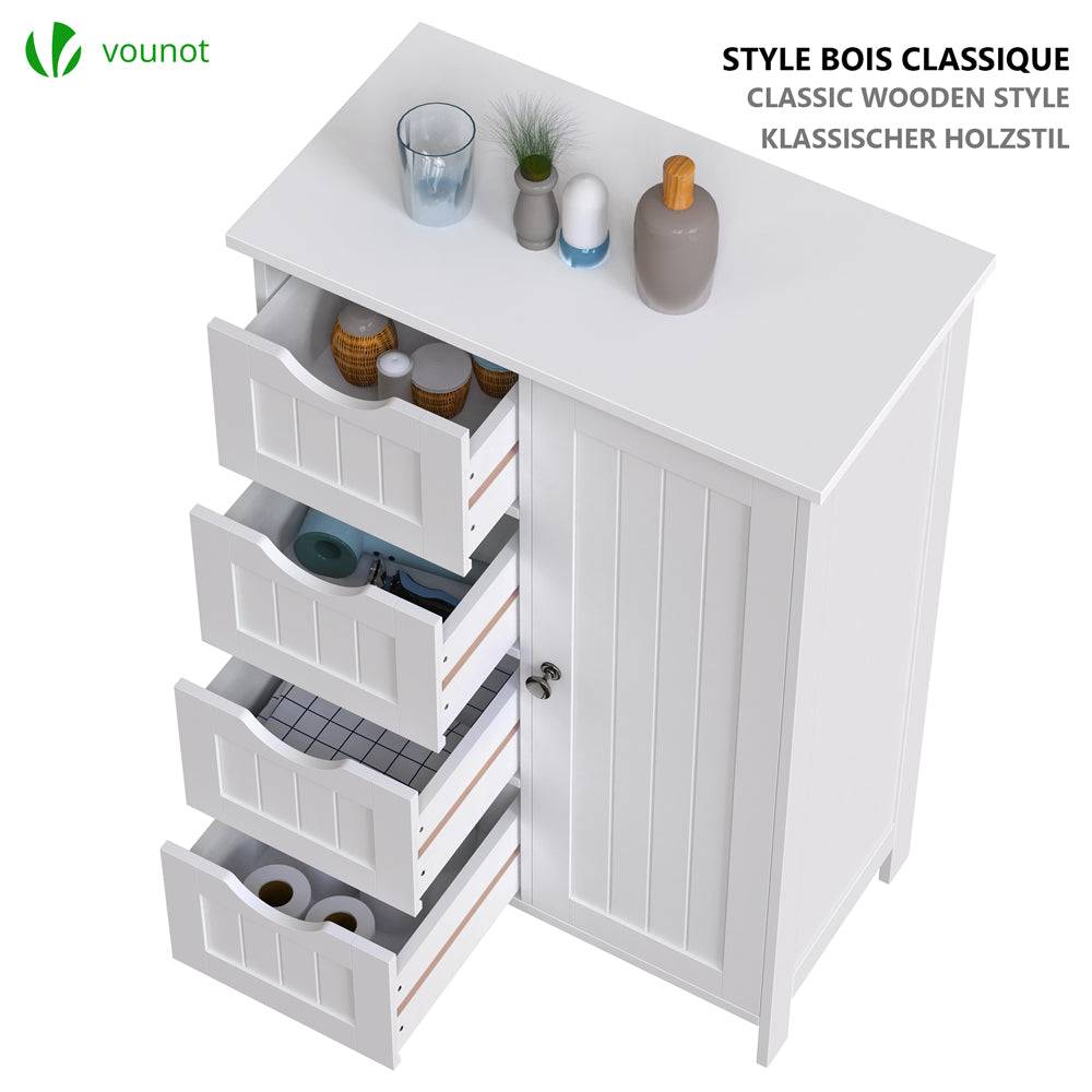 Meuble de salle de bain rangement 4 tiroirs 1 porte 82x55x30cm blanc - Image 7