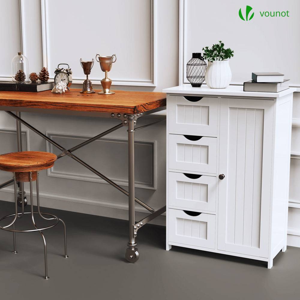 Meuble de salle de bain rangement 4 tiroirs 1 porte 82x55x30cm blanc - Image 3