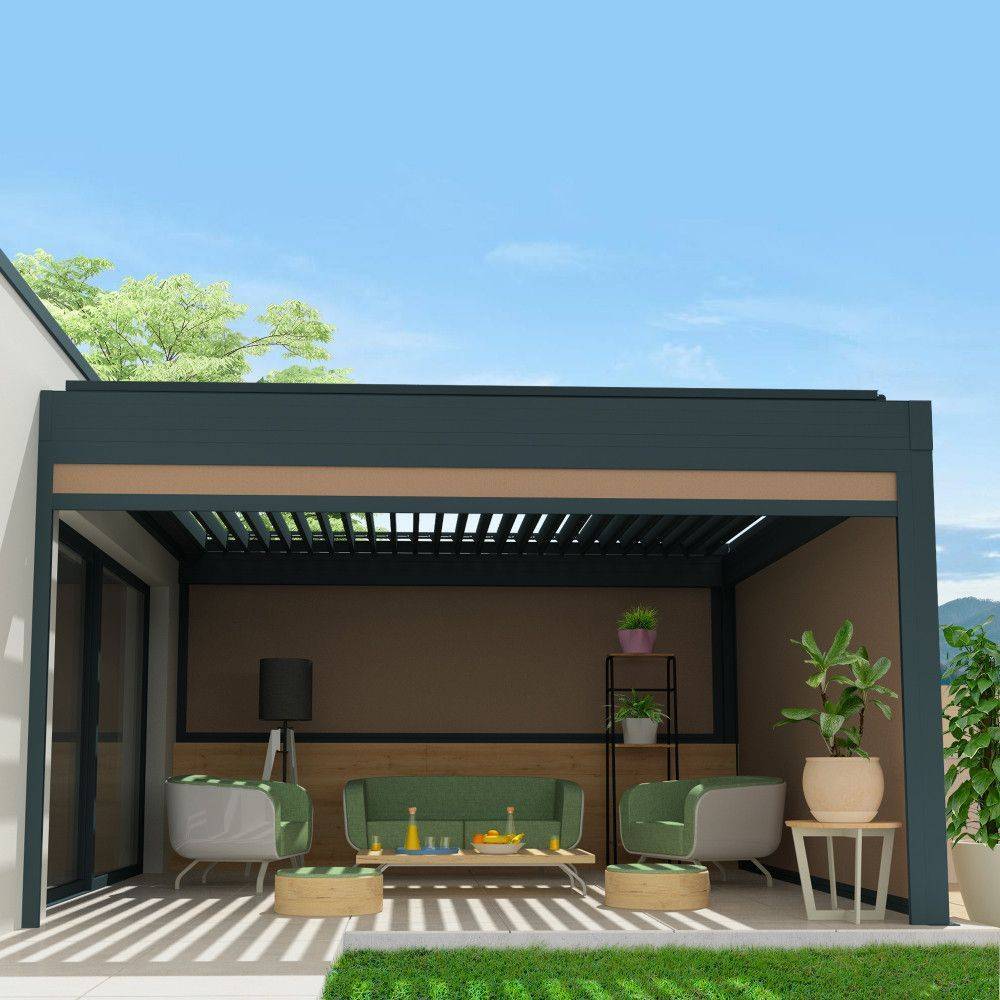 Intersun - Coffre à coulisses pour pergola SPINELLE 3,50x2,50 M (Motorisé à Télécommande - Gris Anthracite - Taupe) - INTERSUN - Imagen 1