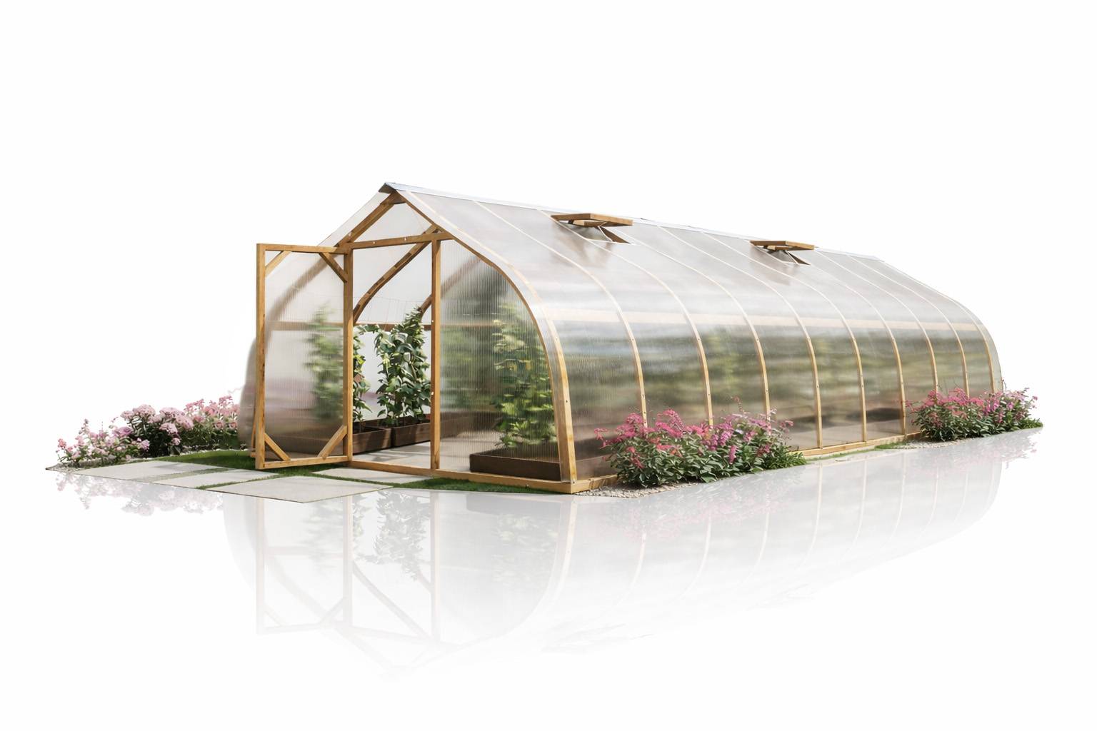 Serre en bois 30m² Norhage Tre 300 - Polycarbonate 16mm - Image 1
