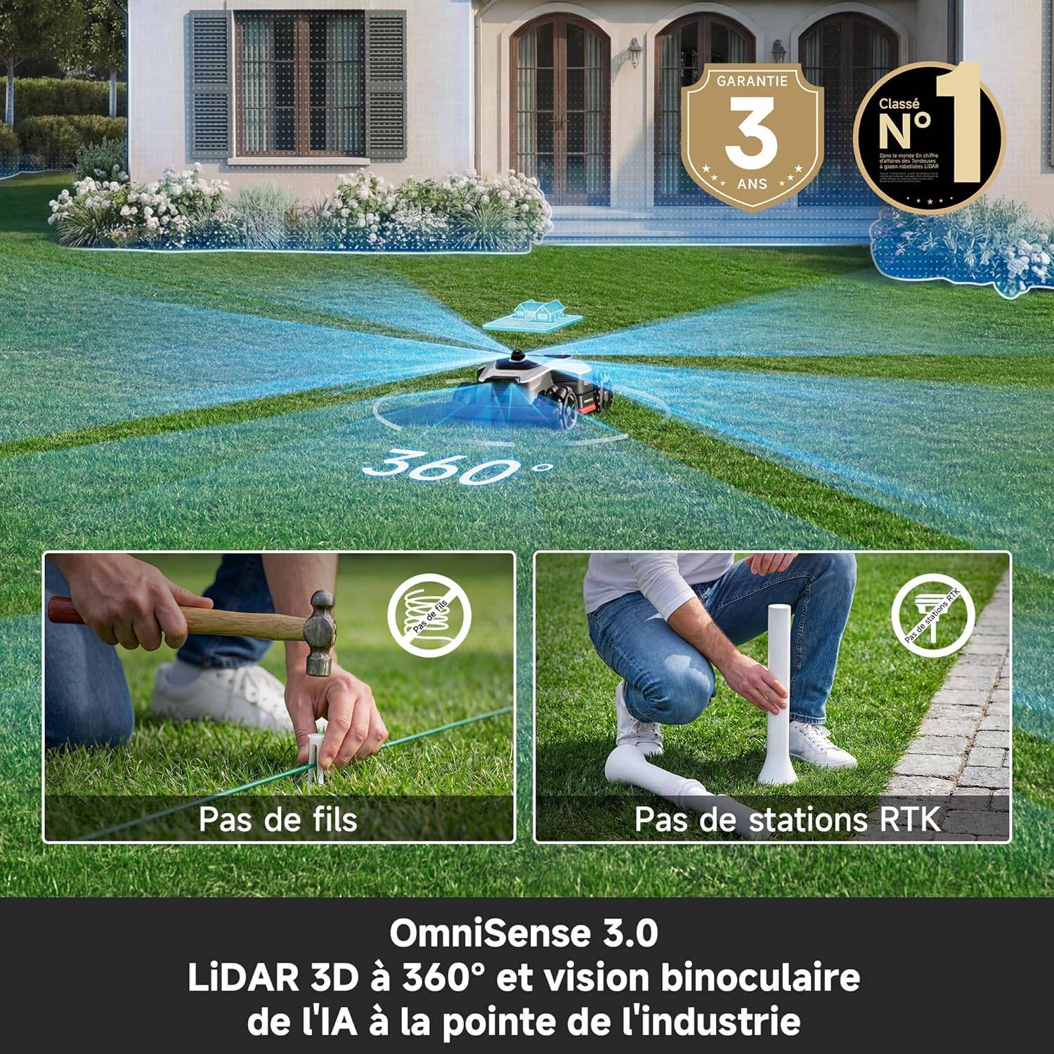 DREAME A3 AWD Pro 5000 – Robot tondeuse 4 roues motrices 5 000 m², LiDAR 3D et pentes 80 % - Image 8