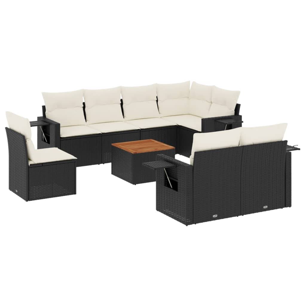 ComfortXL - Salon de Jardin Noir 8 Places Résine Tressée Modulable avec Coussins Blanc Crème pour Patio – ComfortXL Outdoor Living - Image 2