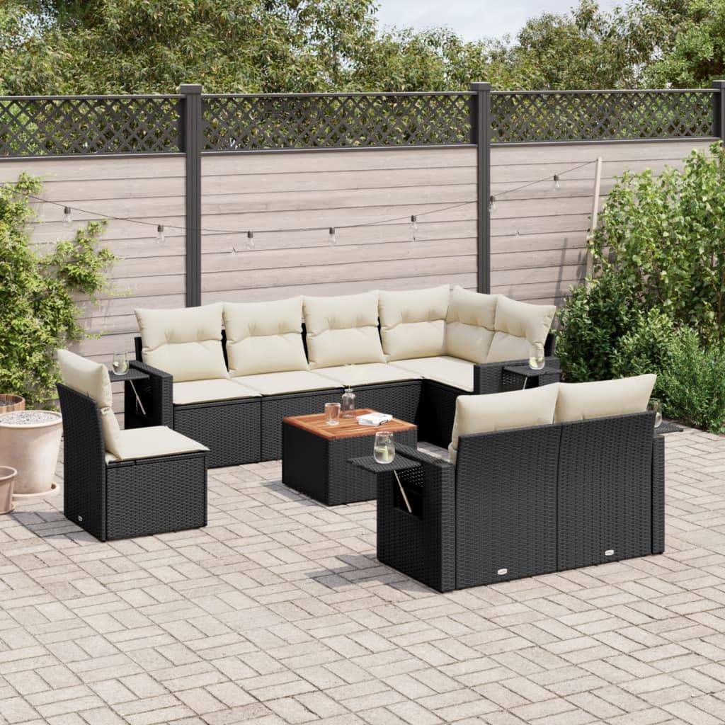 ComfortXL - Salon de Jardin Noir 8 Places Résine Tressée Modulable avec Coussins Blanc Crème pour Patio – ComfortXL Outdoor Living - Image 1