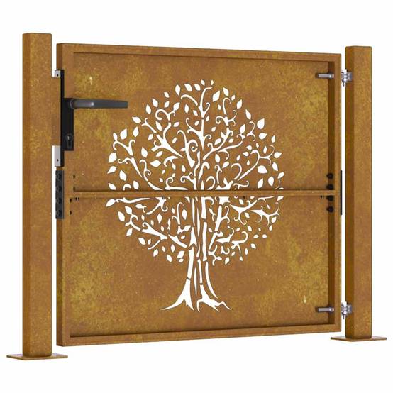 Portail de Jardin Acier Corten Design Naturel Arbre Découpé Laser 100x100 cm - ComfortXL Outdoor Living - Image 7
