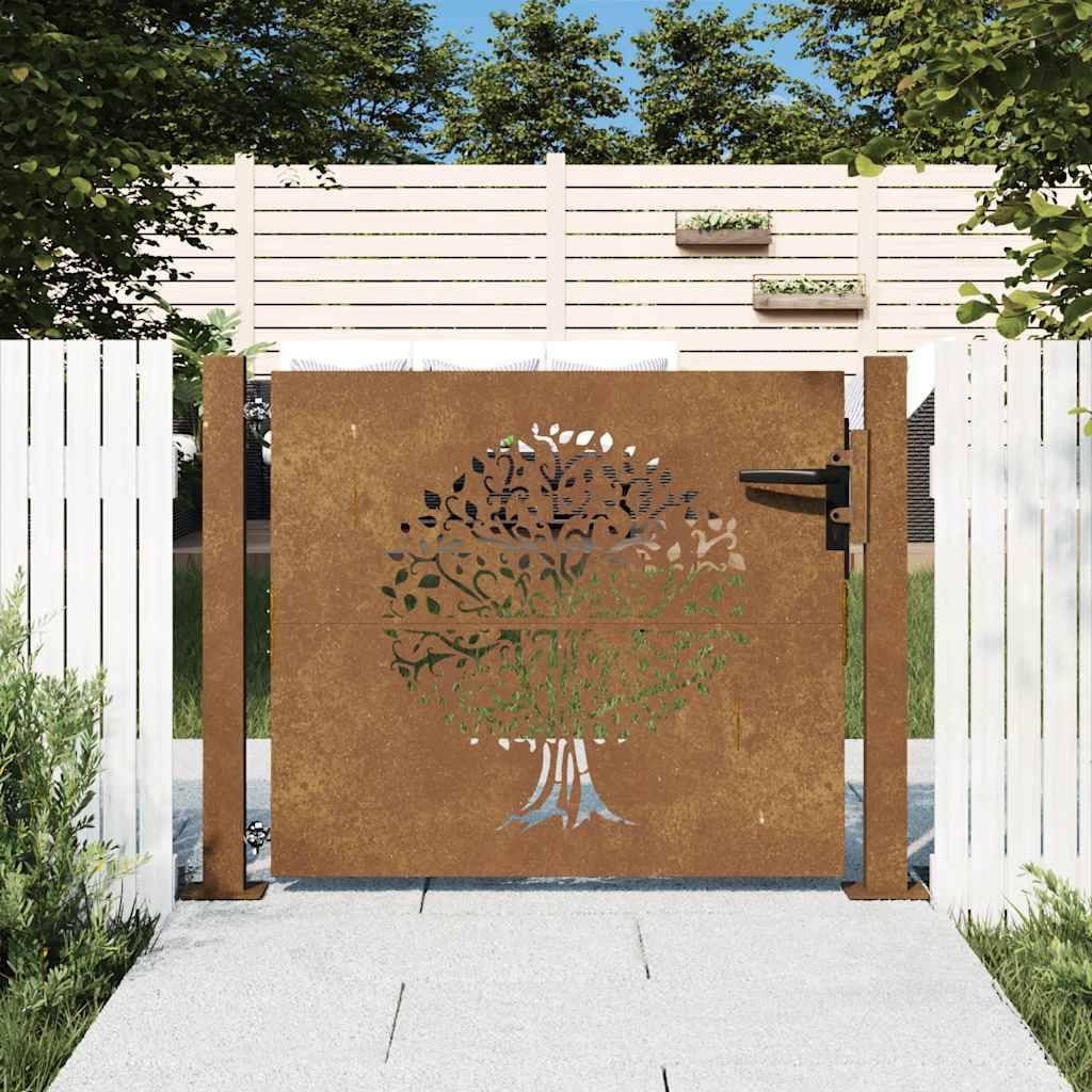 Portail de Jardin Acier Corten Design Naturel Arbre Découpé Laser 100x100 cm - ComfortXL Outdoor Living - Image 1
