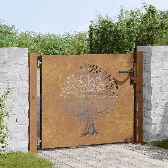 Portail de Jardin Acier Corten Design Naturel Arbre Découpé Laser 100x100 cm - ComfortXL Outdoor Living - Image 3