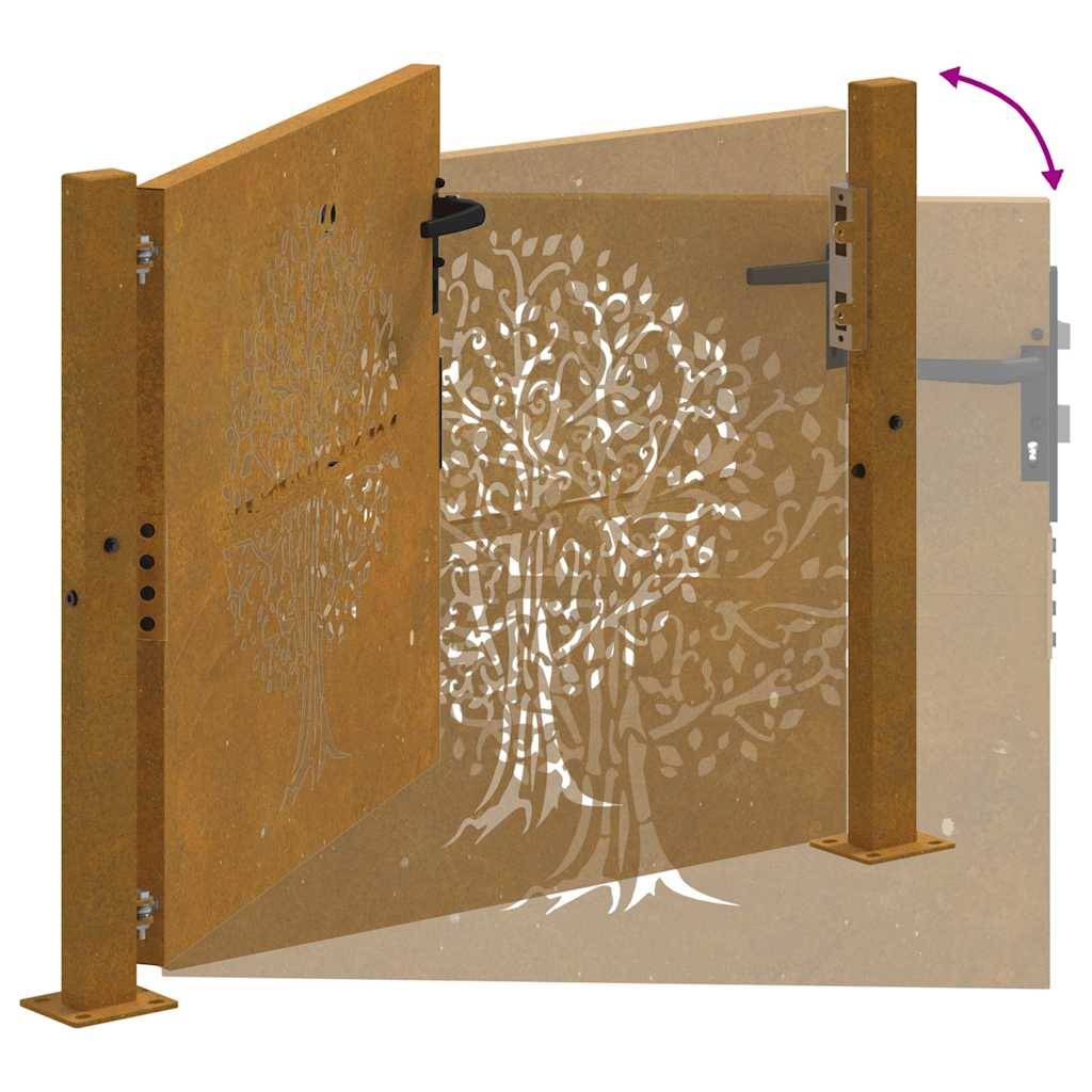 Portail de Jardin Acier Corten Design Naturel Arbre Découpé Laser 100x100 cm - ComfortXL Outdoor Living - Image 8