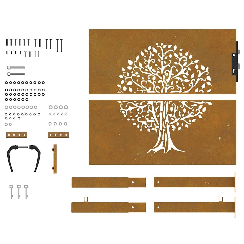 Portail de Jardin Acier Corten Design Naturel Arbre Découpé Laser 100x100 cm - ComfortXL Outdoor Living - Image 5
