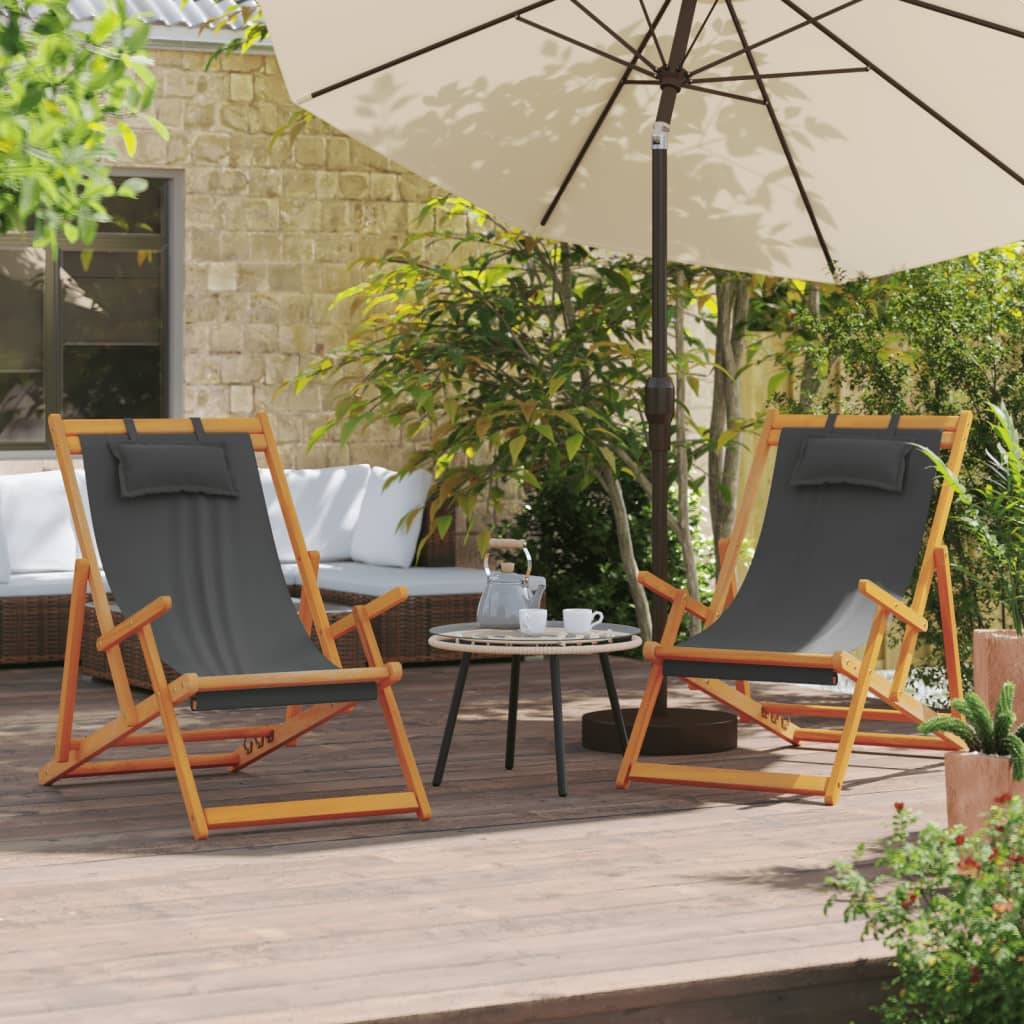 Maison Chic - lot de 2 Chaises de plage pliables - Bain de soleil - Transat gris tissu HL278 - Image 2