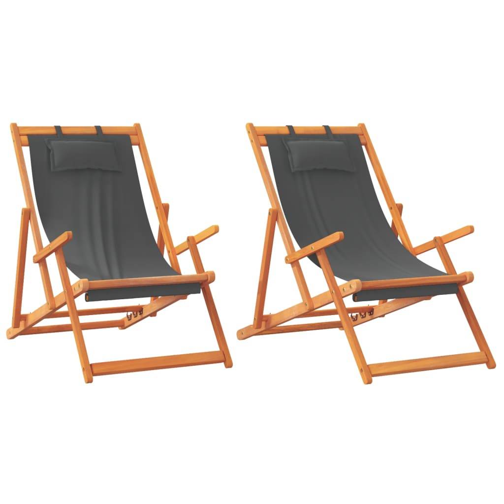 Maison Chic - lot de 2 Chaises de plage pliables - Bain de soleil - Transat gris tissu HL278 - Image 1