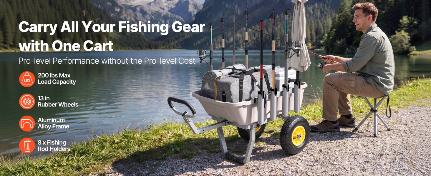 Vevor - VEVOR Chariot de Pêche Pliable Transport Matériel Pêche 90,7 kg Pneus 330 mm - Image 9