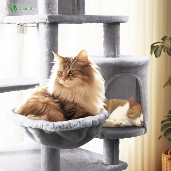 Vounot - Arbre à chat grande 168cm avec griffoir, 2 niches et 3 plateformes - Gris - Arbre à grimper pour chats - VOUNOT® - Image 5
