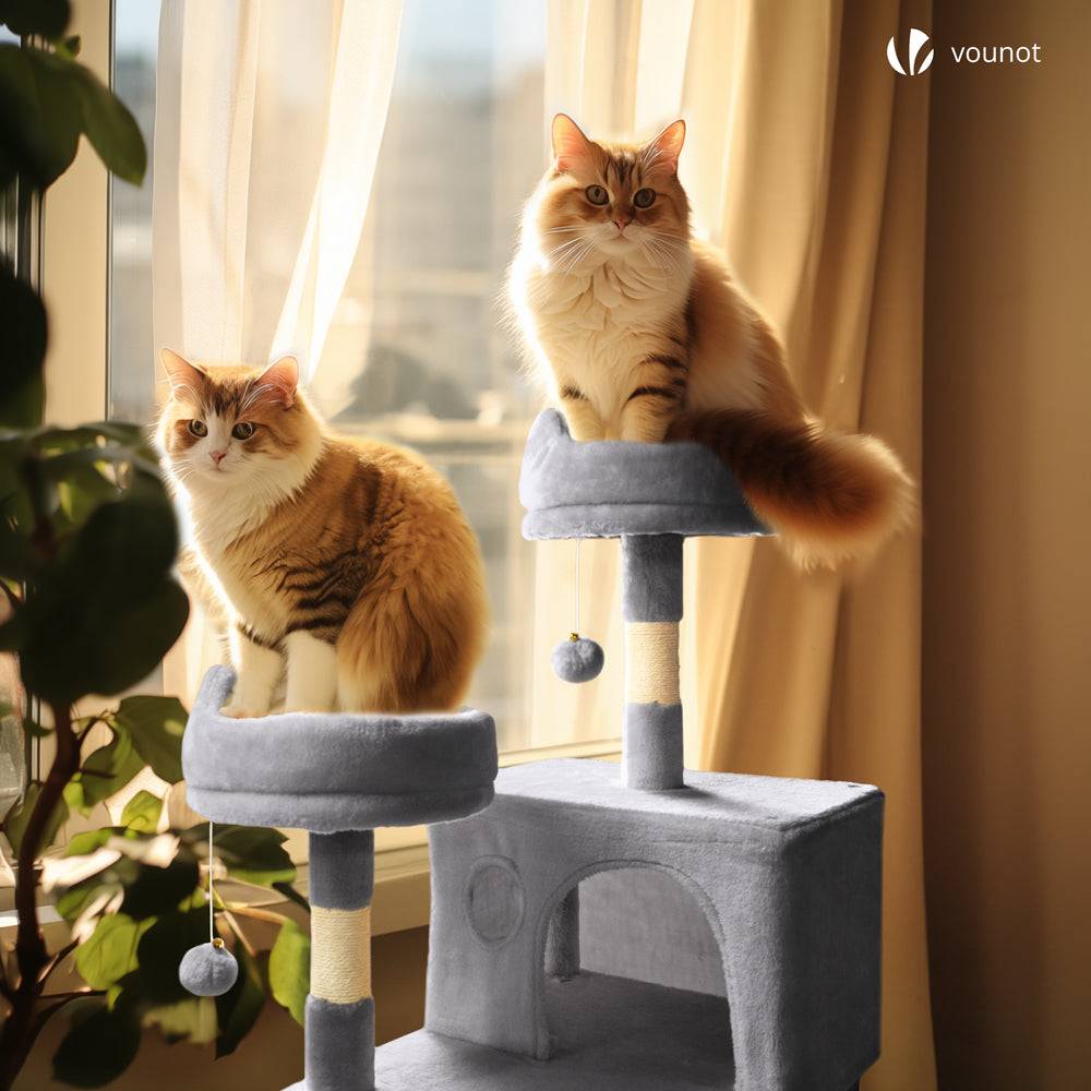 Vounot - Arbre à chat grande 168cm avec griffoir, 2 niches et 3 plateformes - Gris - Arbre à grimper pour chats - VOUNOT® - Image 4