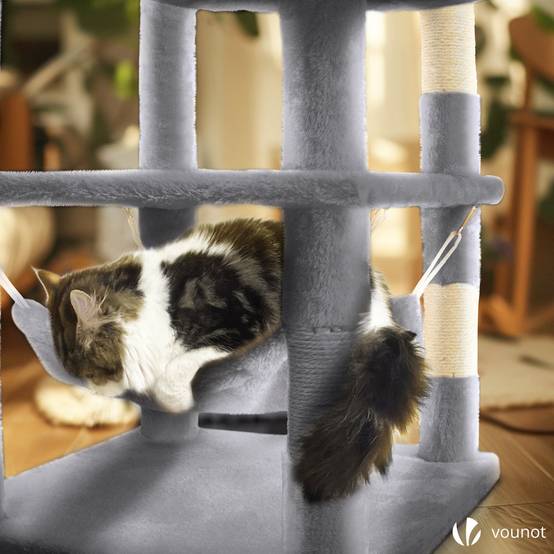 Vounot - Arbre à chat grande 168cm avec griffoir, 2 niches et 3 plateformes - Gris - Arbre à grimper pour chats - VOUNOT® - Image 6