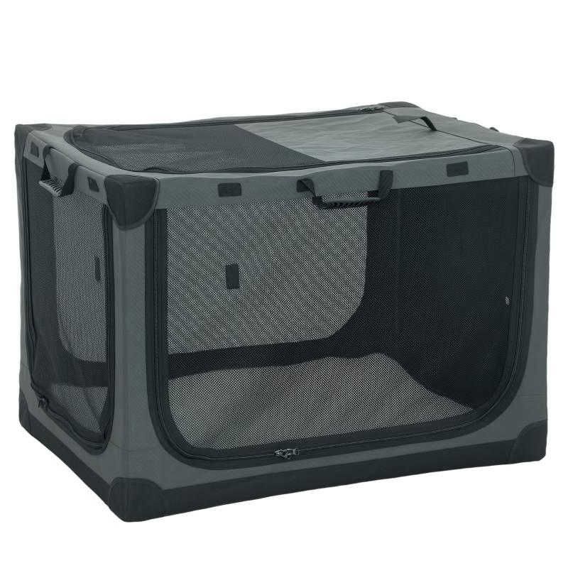 Cage de Transport Pliable pour Chien Tissu Oxford Voyage Auto Aération Optimale 90x64x64cm Gris - ComfortXL Outdoor Living - Image 2