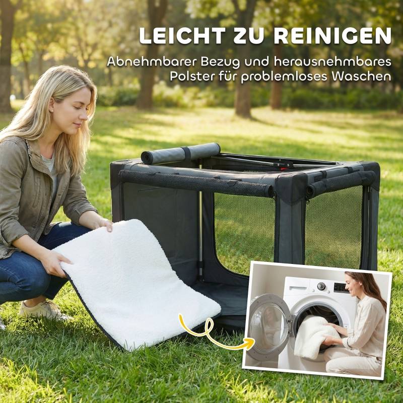 Cage de Transport Pliable pour Chien Tissu Oxford Voyage Auto Aération Optimale 90x64x64cm Gris - ComfortXL Outdoor Living - Image 7