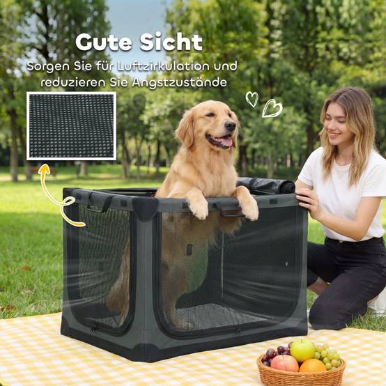 Cage de Transport Pliable pour Chien Tissu Oxford Voyage Auto Aération Optimale 90x64x64cm Gris - ComfortXL Outdoor Living - Image 6