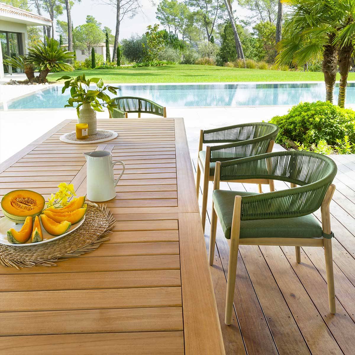 Hesperide - Lot de 2 fauteuils de jardin "Tevio" vert olive en aluminium traité époxy et acacia Hespéride - Imagen 3