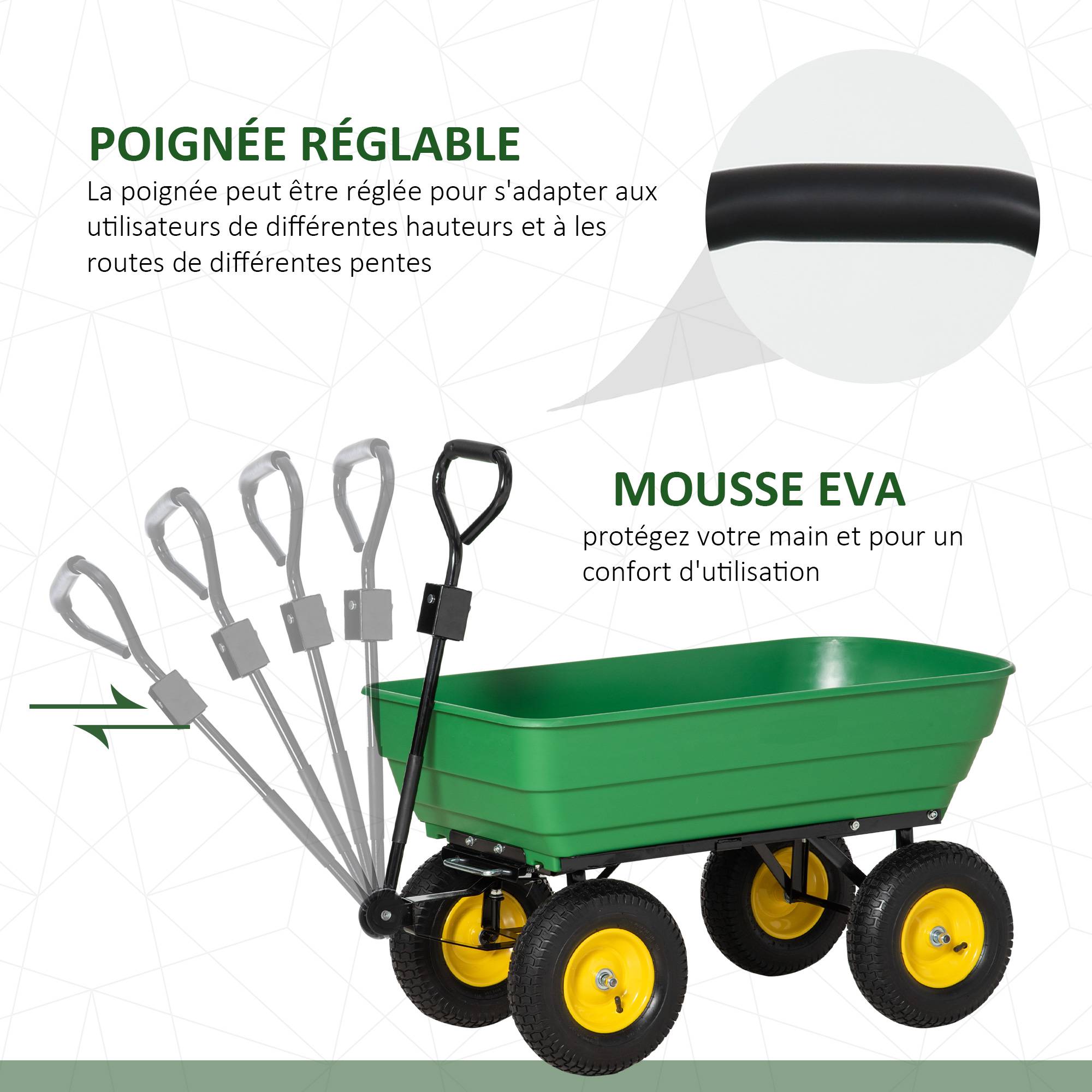 Chariot de jardin acier polypropylène vert jaune 118 x 58 x 102 cm - PANGIVO - Image 7