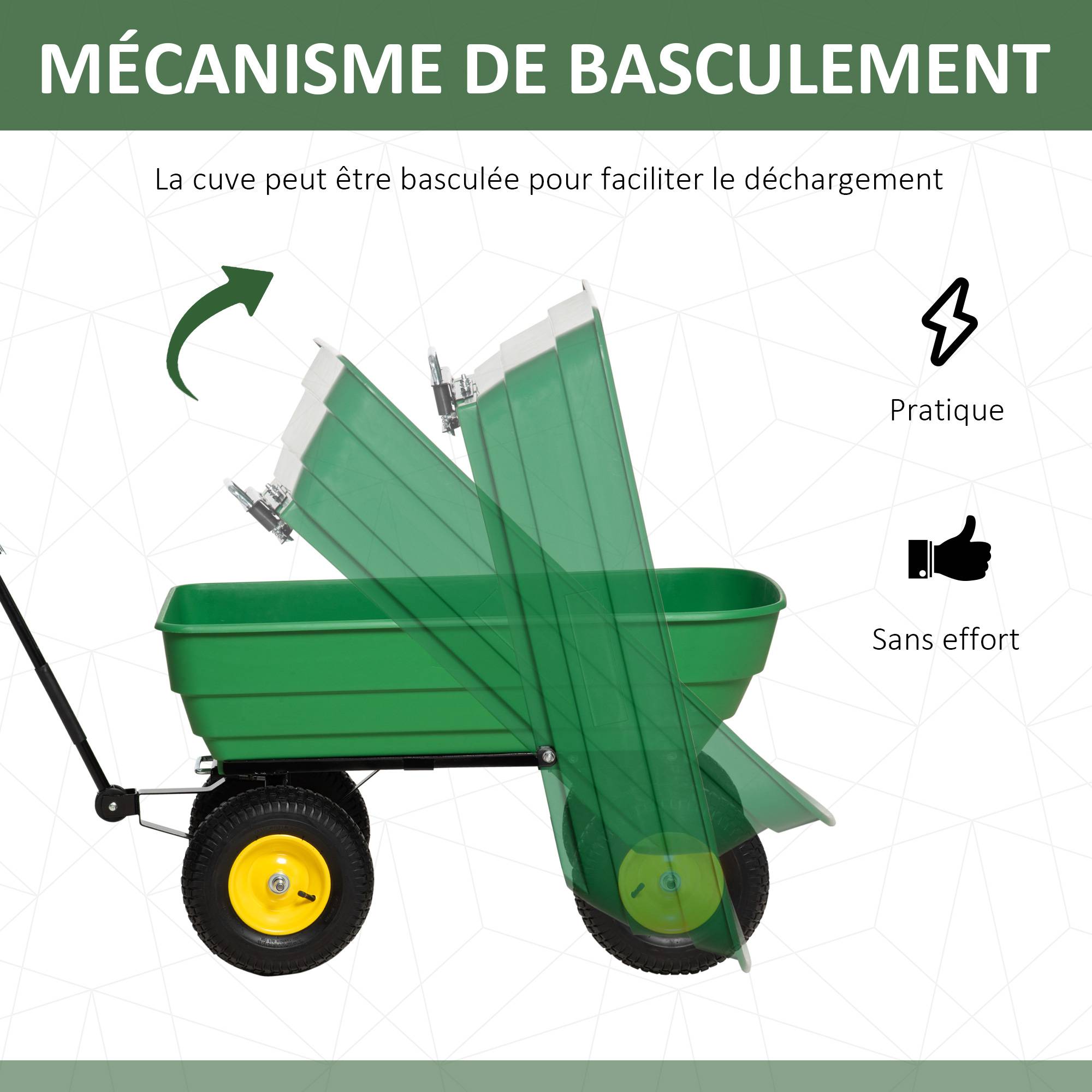 Chariot de jardin acier polypropylène vert jaune 118 x 58 x 102 cm - PANGIVO - Image 6