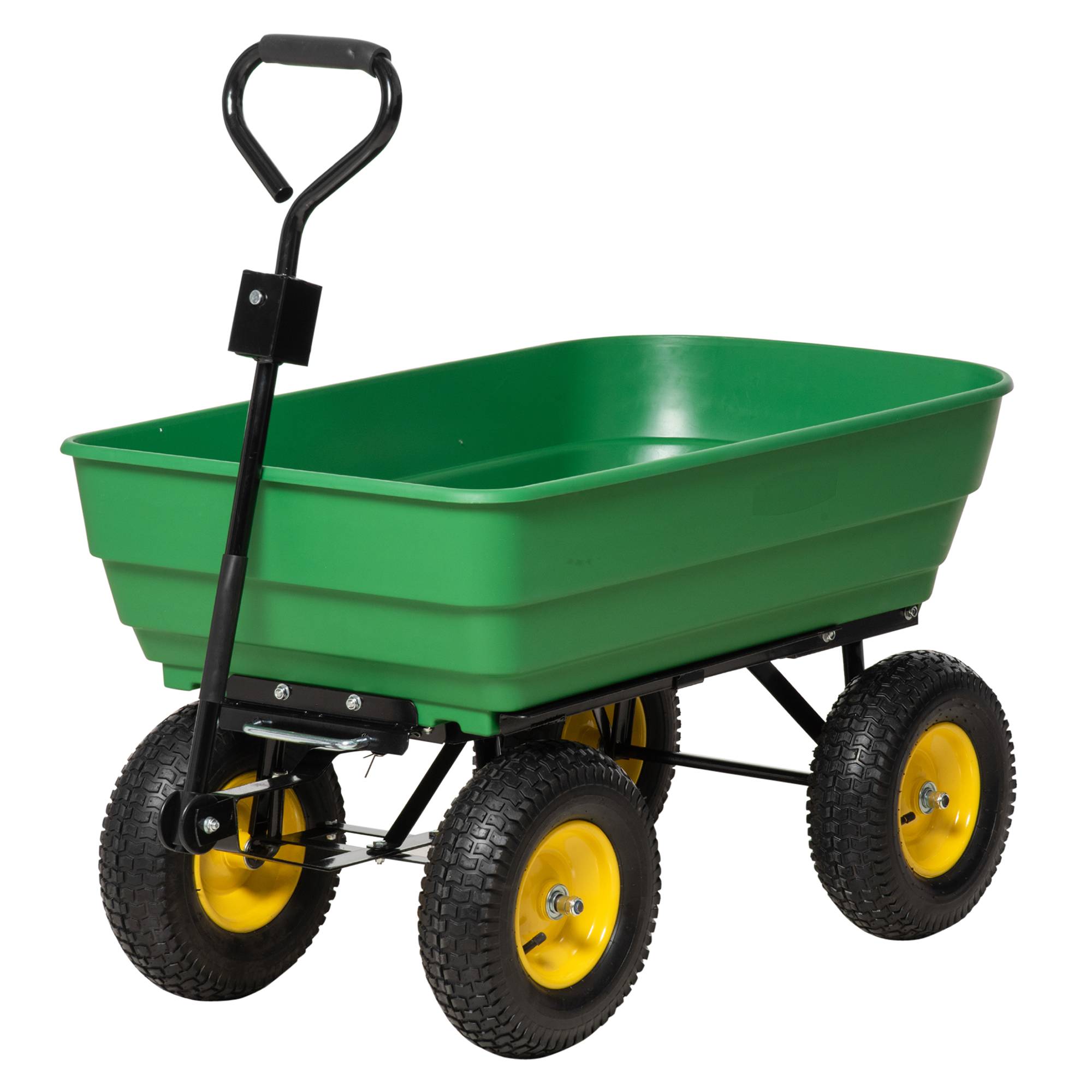 Chariot de jardin acier polypropylène vert jaune 118 x 58 x 102 cm - PANGIVO - Image 2