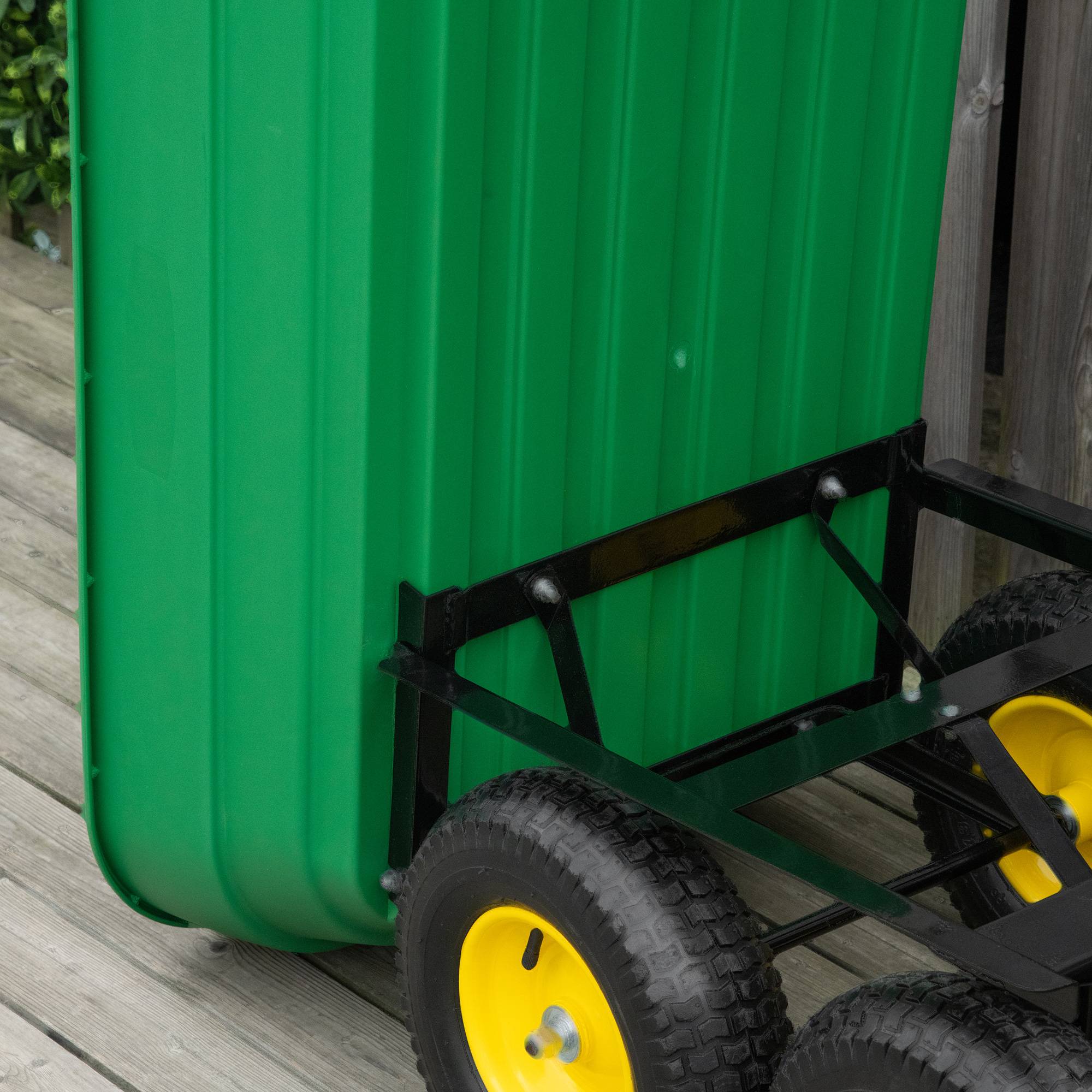 Chariot de jardin acier polypropylène vert jaune 118 x 58 x 102 cm - PANGIVO - Image 9