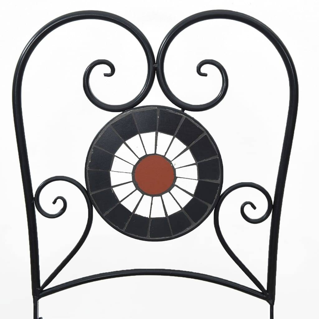 Lot de 2 Chaises de Terrasse Pliantes Mosaïque Céramique Style Méditerranéen Terre Cuite et Blanc – ComfortXL Outdoor Living - Image 5