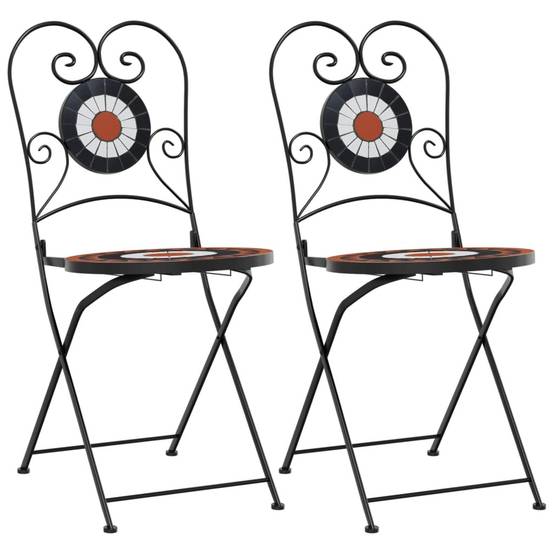 Lot de 2 Chaises de Terrasse Pliantes Mosaïque Céramique Style Méditerranéen Terre Cuite et Blanc – ComfortXL Outdoor Living - Image 2