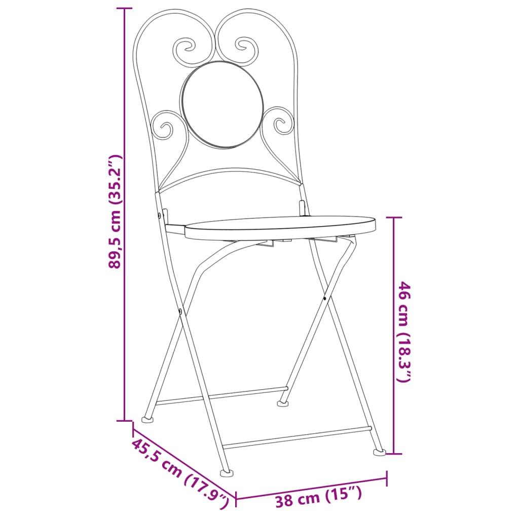 Lot de 2 Chaises de Terrasse Pliantes Mosaïque Céramique Style Méditerranéen Terre Cuite et Blanc – ComfortXL Outdoor Living - Image 6
