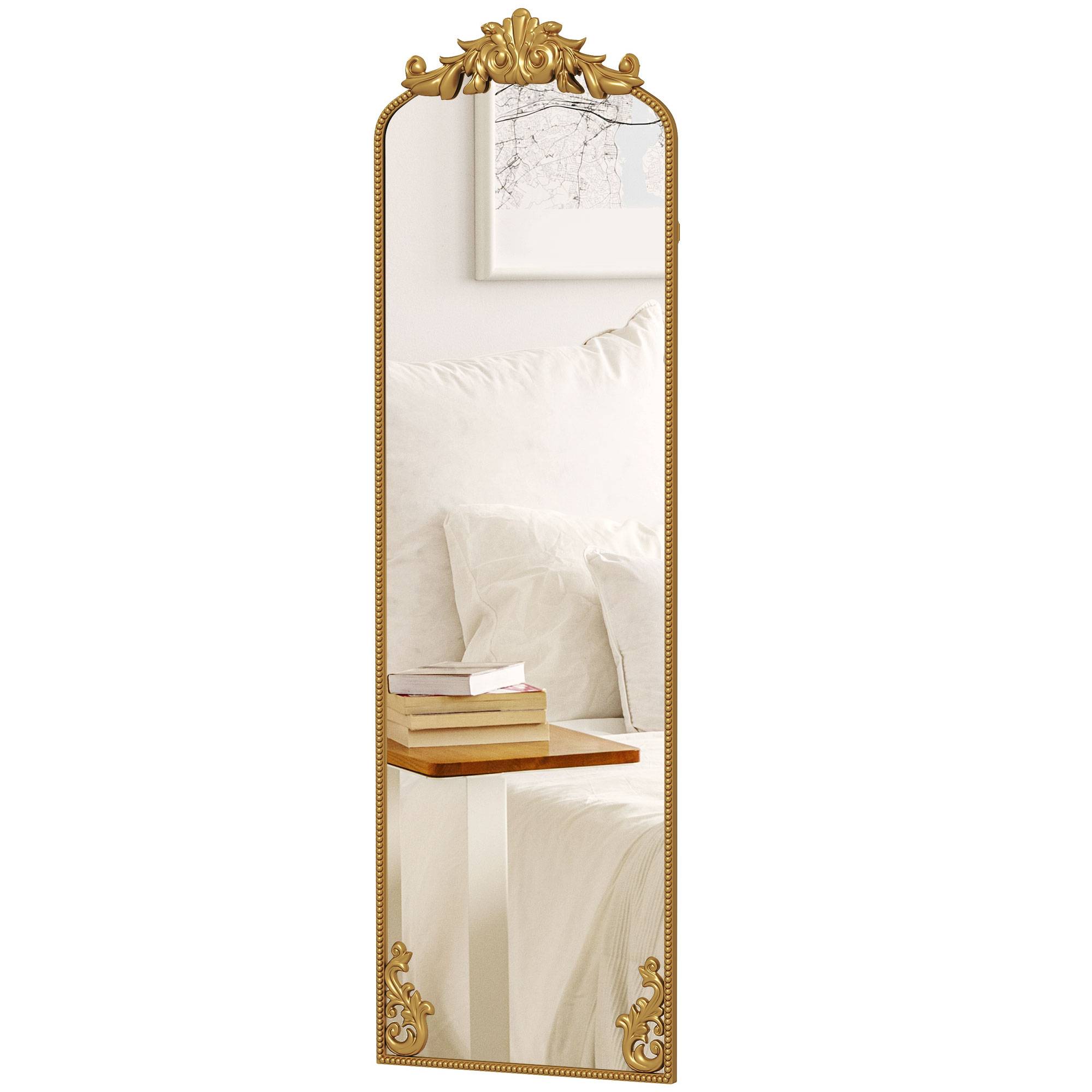 Sans Marque - Miroir sur pied de style baroque avec cadre, verre trempé et métal, 50 x 4,5 x 160 cm, doré - Image 1