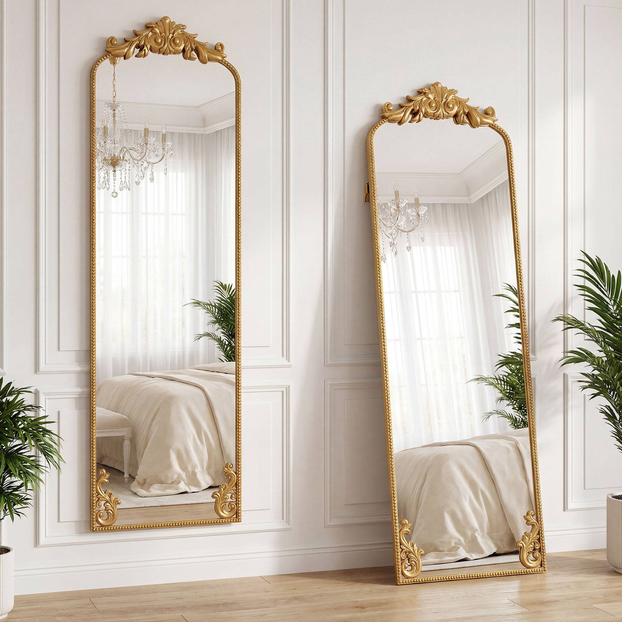 Sans Marque - Miroir sur pied de style baroque avec cadre, verre trempé et métal, 50 x 4,5 x 160 cm, doré - Image 3