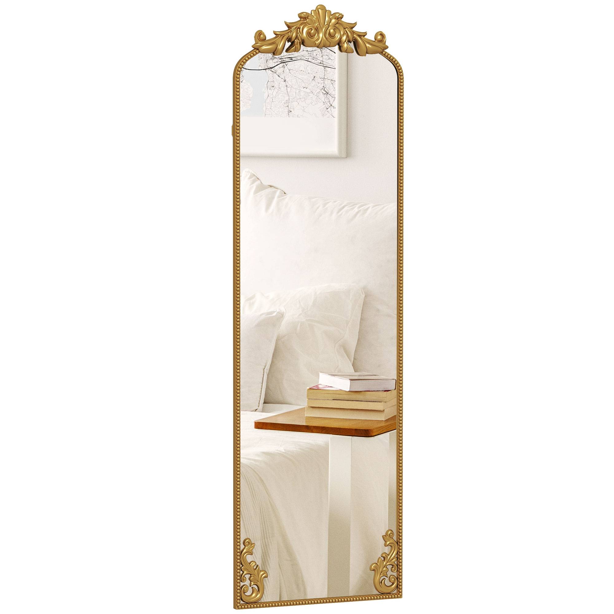 Sans Marque - Miroir sur pied de style baroque avec cadre, verre trempé et métal, 50 x 4,5 x 160 cm, doré - Image 2