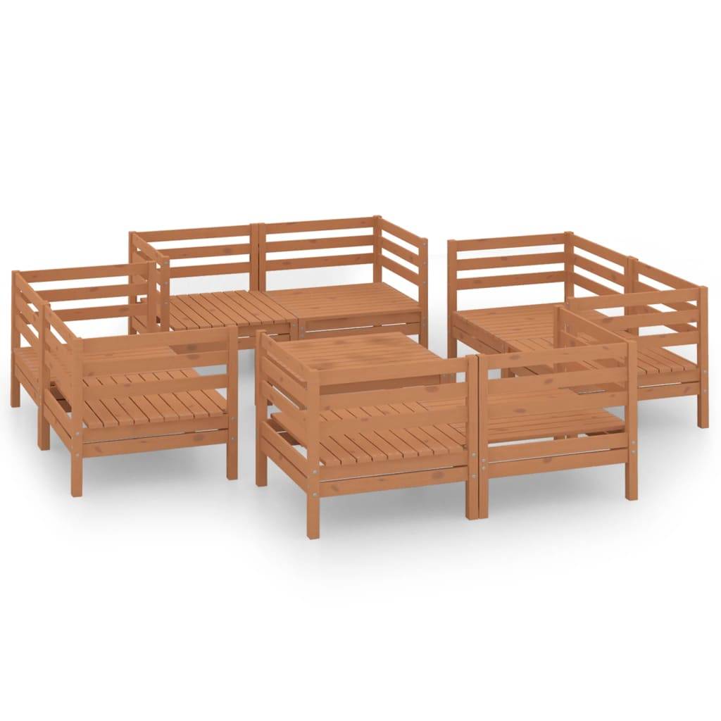Helloshop26 - Salon de jardin meuble d'extérieur ensemble de mobilier 9 pièces marron miel bois de pin massif - Imagen 1