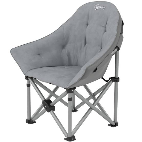 OUTSUNNY Chaise de camping pliante rembourrée - porte-gobelets, poches latérales rangement - sac transport inclus - gris noir pas cher OUTSUNNY Chaise de camping pliante rembourrée - porte-gobelets, poches latérales rangement - sac transport inclus - gris noir pas cher