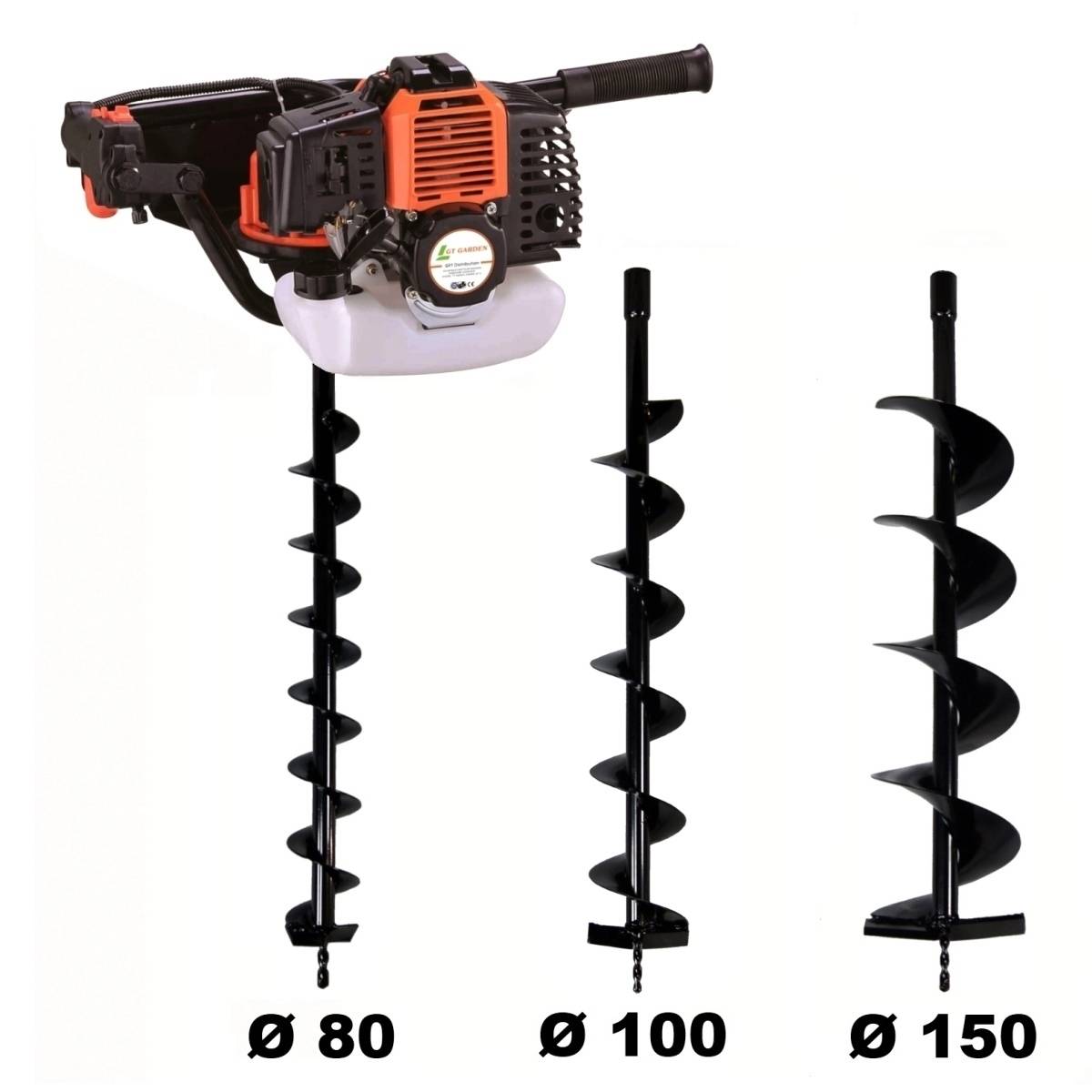 Gt Garden - Tarière thermique 52 cm3 - 3 CV + lot de 3 mèches (80, 100 et 150 mm) - GT GARDEN - Imagen 1
