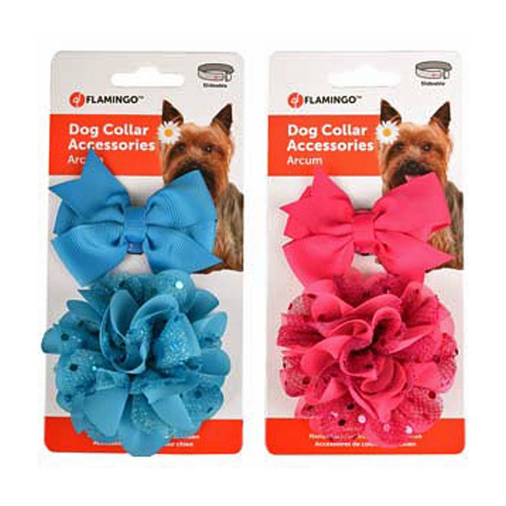Accessoire pour collier 1 noeud et 1 fleur bleu ou rose pour chien - Imagen 1