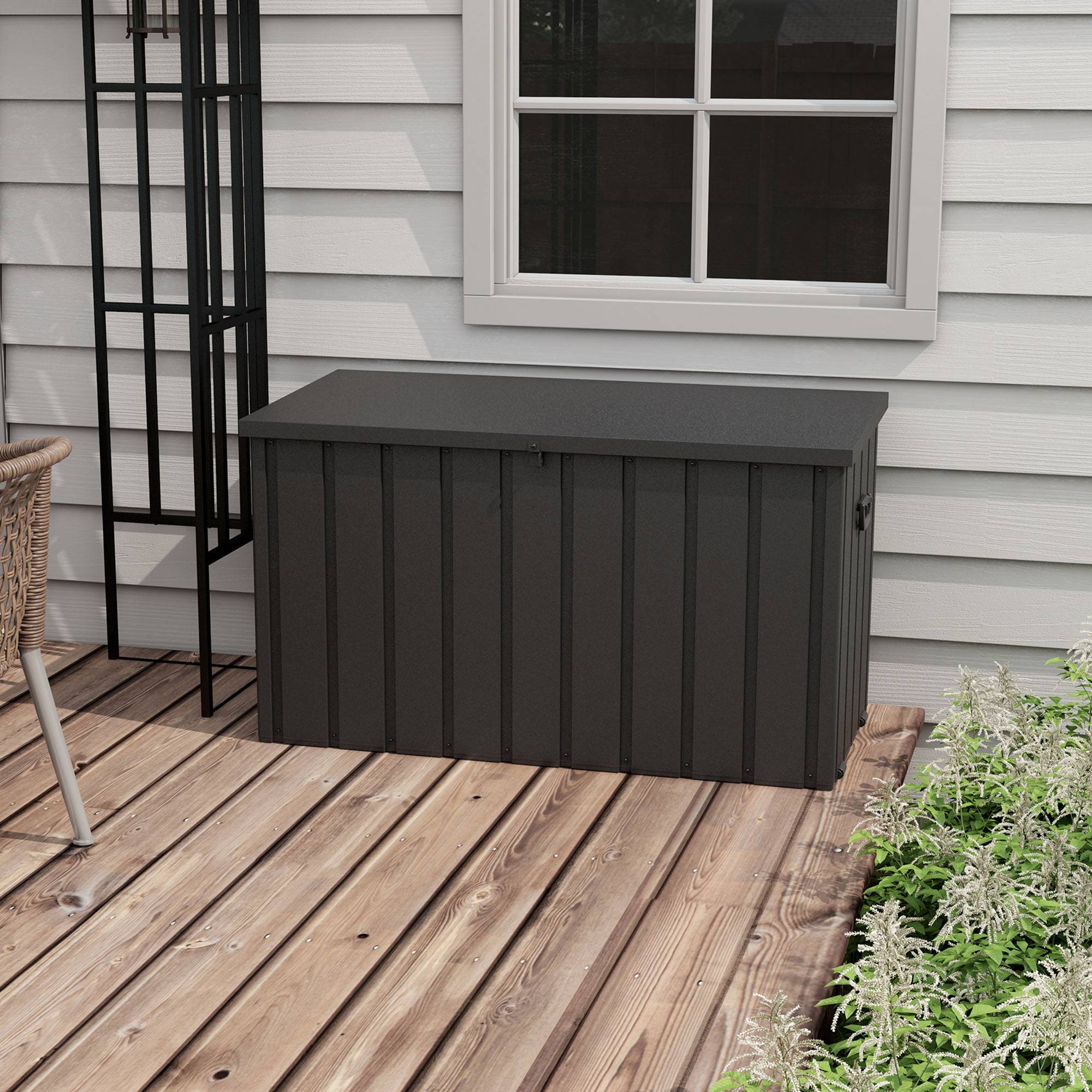 ComfortXL - Coffre de Rangement Extérieur Acier sur Roulettes Verrouillable 450L 125x61x70cm Gris - ComfortXL Outdoor Living - Image 4