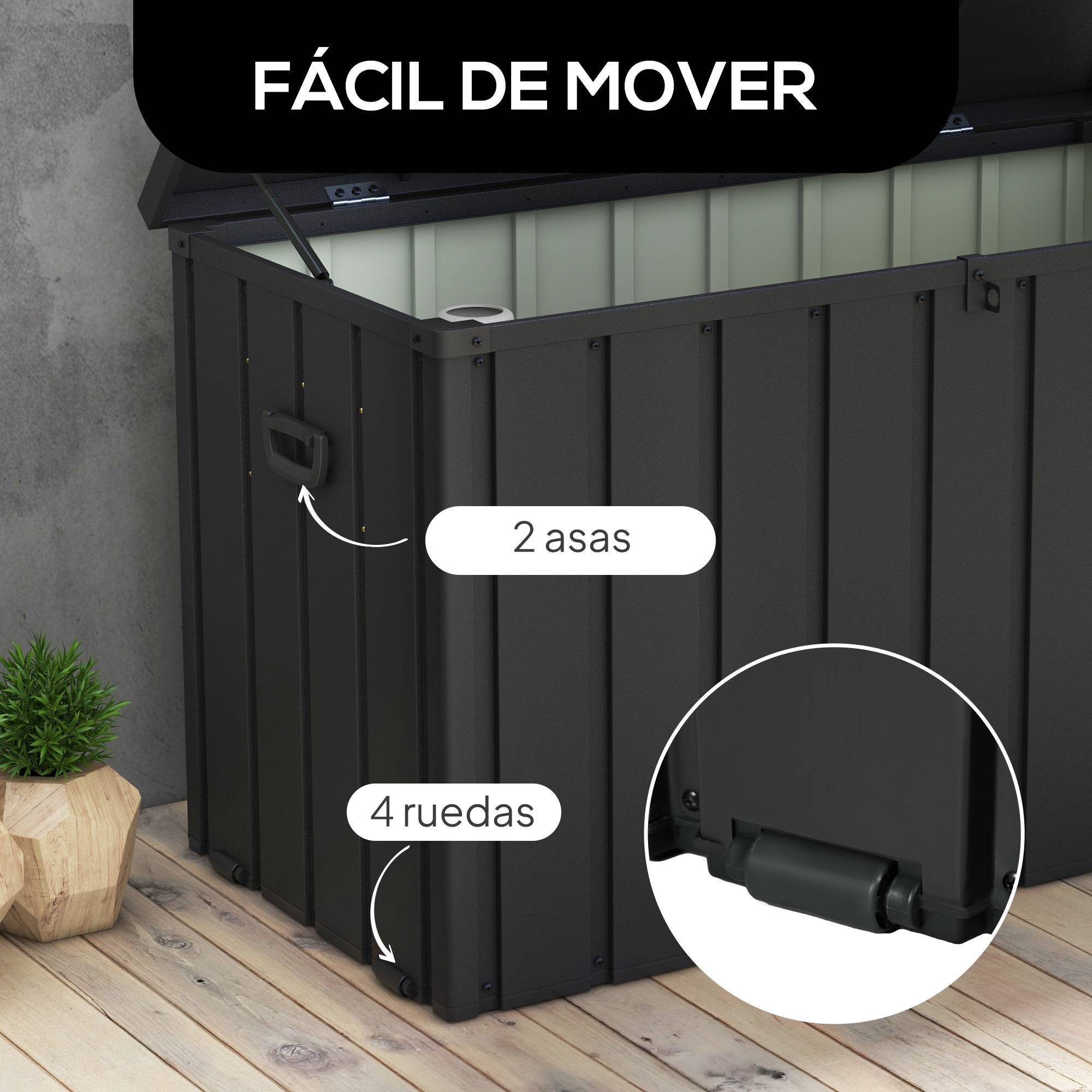 ComfortXL - Coffre de Rangement Extérieur Acier sur Roulettes Verrouillable 450L 125x61x70cm Gris - ComfortXL Outdoor Living - Image 6