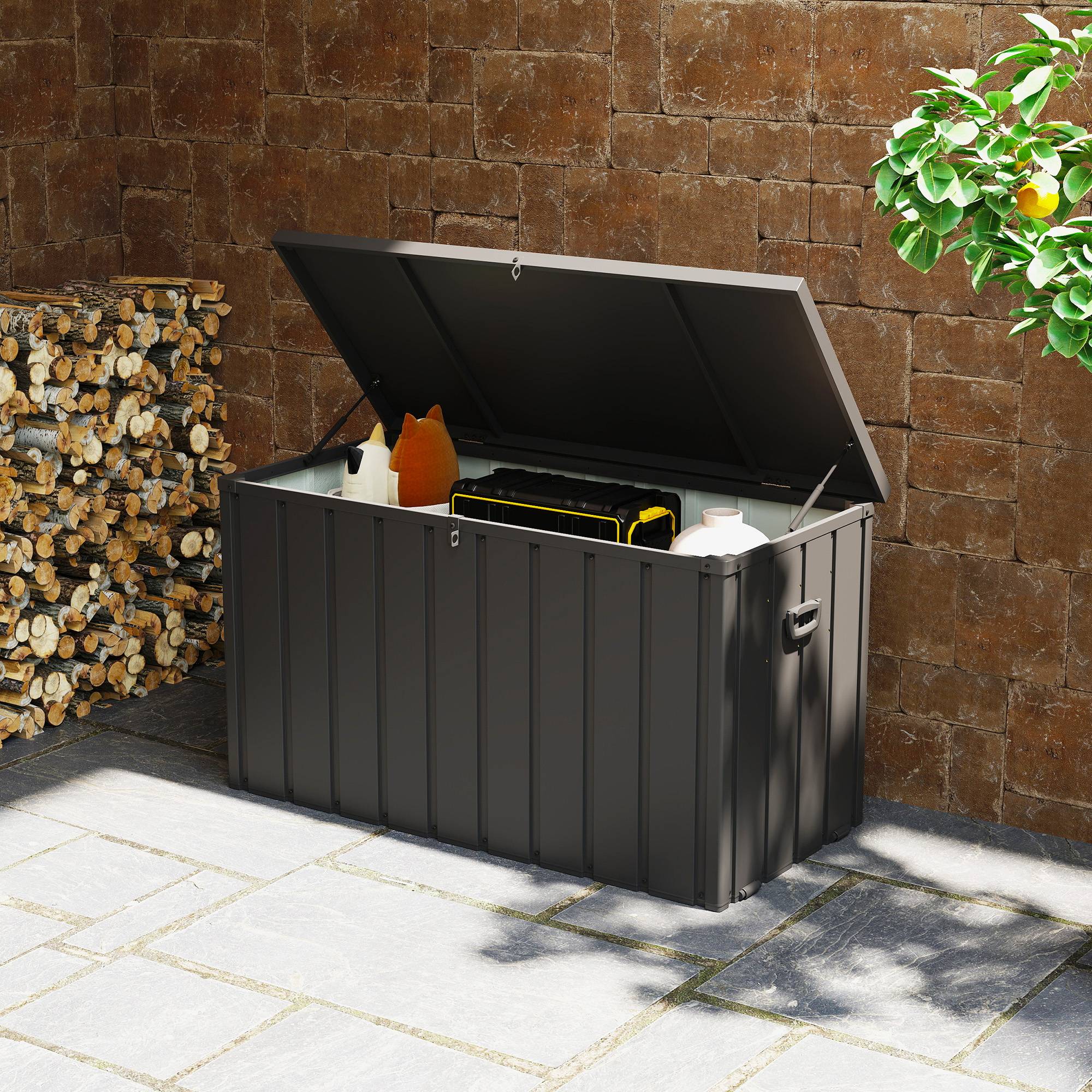 ComfortXL - Coffre de Rangement Extérieur Acier sur Roulettes Verrouillable 450L 125x61x70cm Gris - ComfortXL Outdoor Living - Image 3