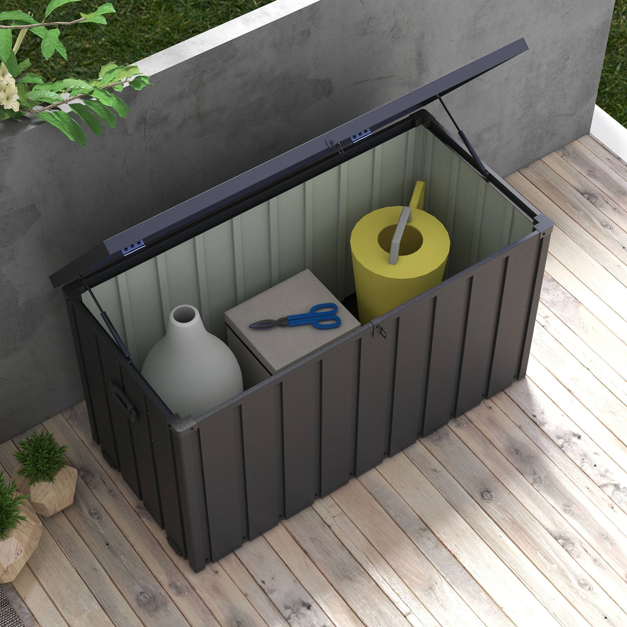 ComfortXL - Coffre de Rangement Extérieur Acier sur Roulettes Verrouillable 450L 125x61x70cm Gris - ComfortXL Outdoor Living - Image 10