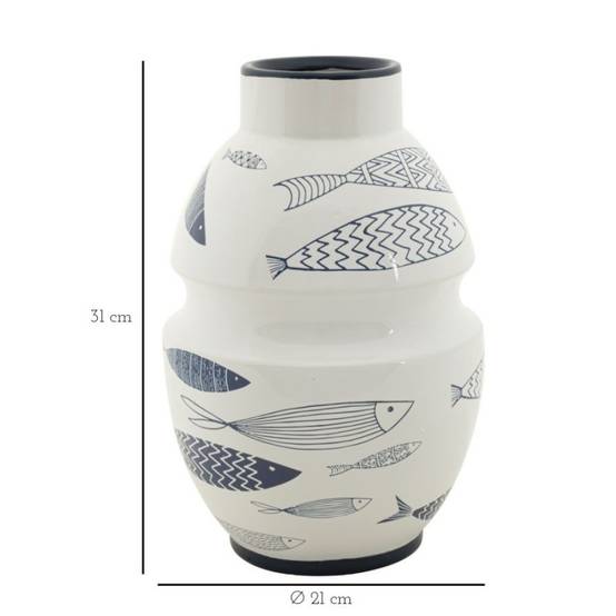Vase motif poisson en céramique blanche 21x31 cm - Mauro Ferretti - Image 6