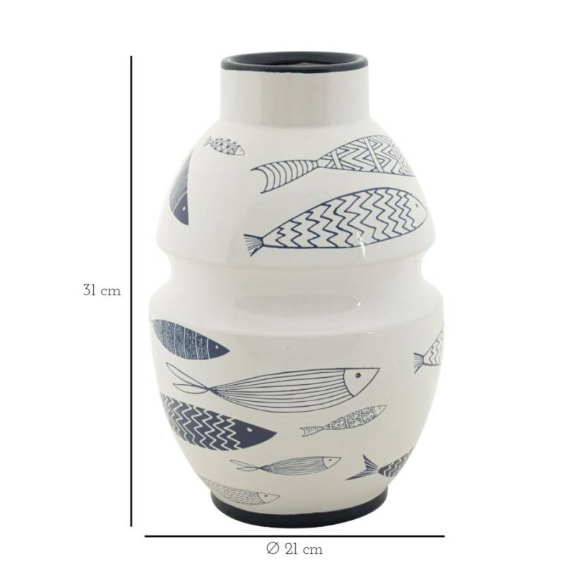 Vase motif poisson en céramique blanche 21x31 cm - Mauro Ferretti - Image 6