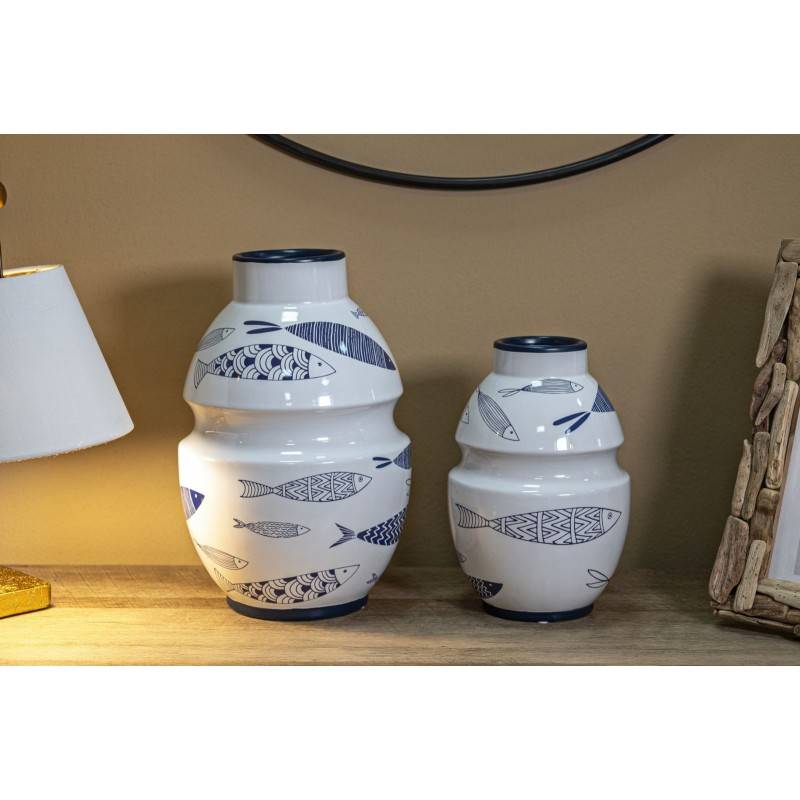 Vase motif poisson en céramique blanche 21x31 cm - Mauro Ferretti - Image 5