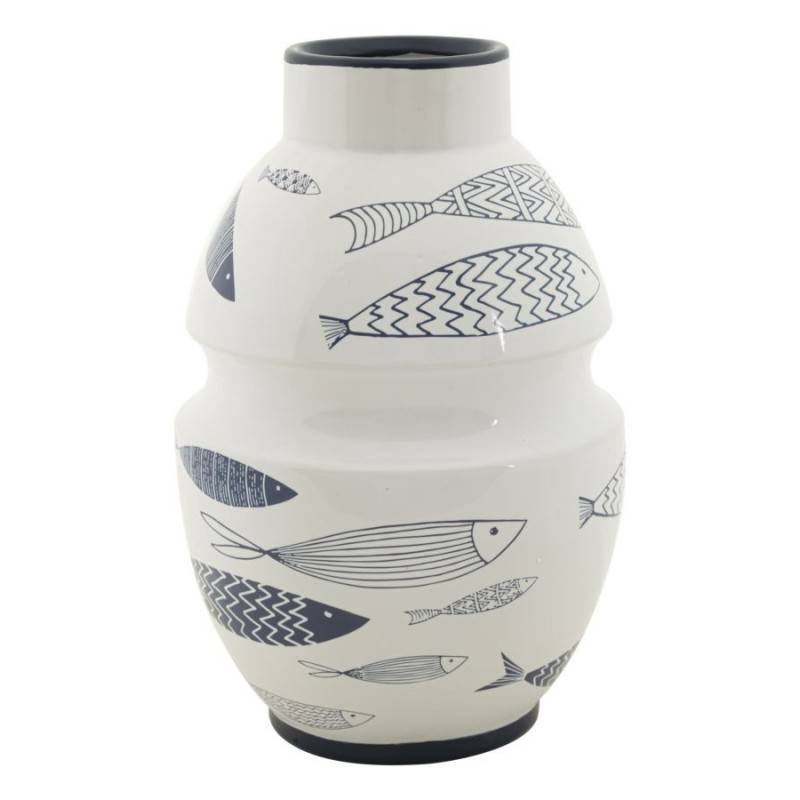 Vase motif poisson en céramique blanche 21x31 cm - Mauro Ferretti - Image 1