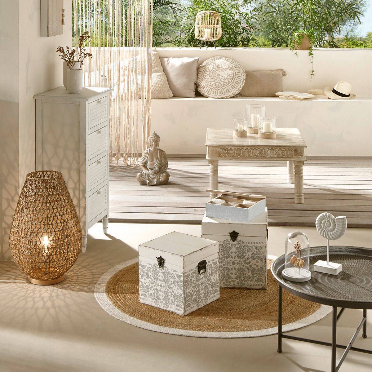 Objet décoratif Bouddha assis en magnésie effet blanchi H 39 cm - Imagen 3