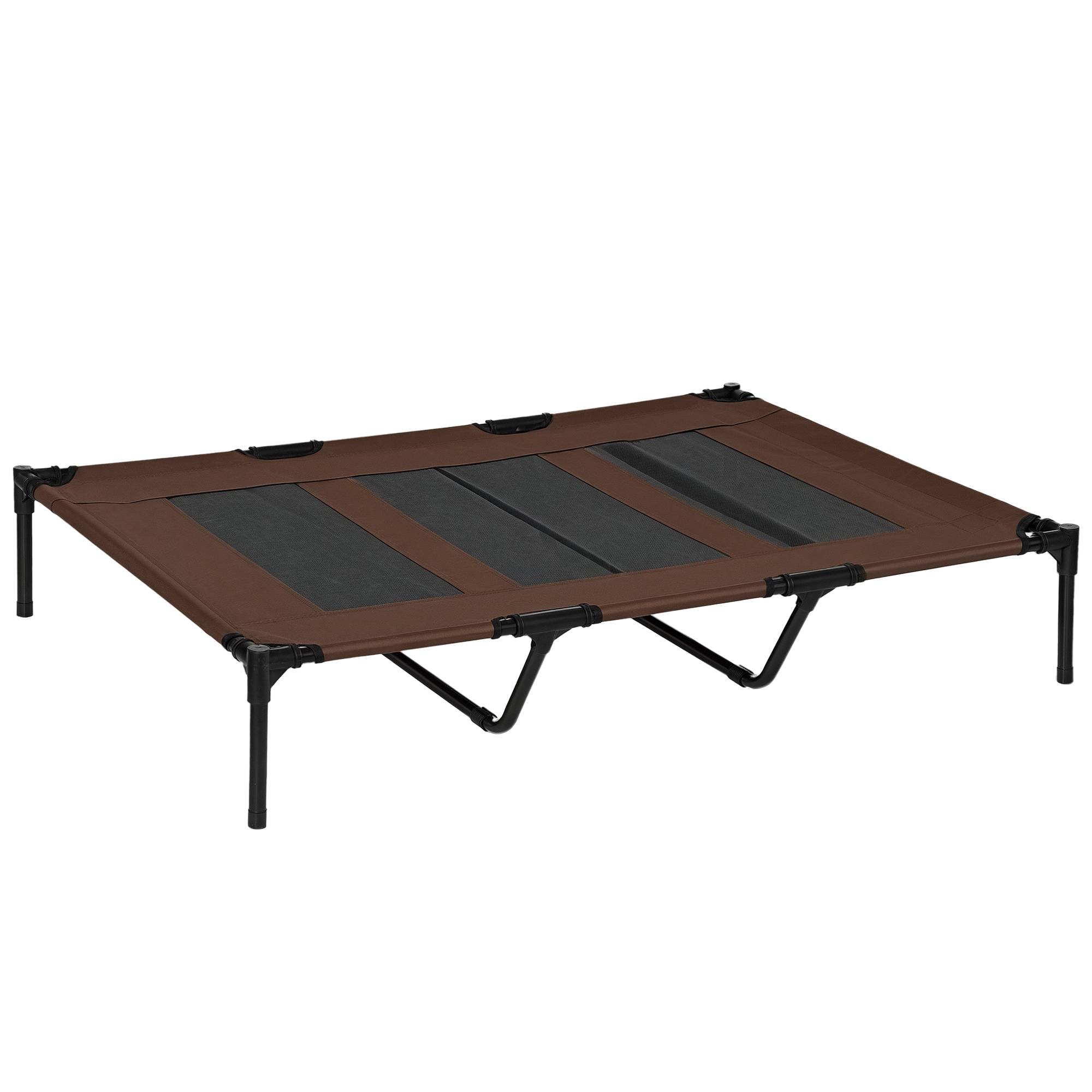 Lit camp chien chat XXL surélevé textilène respirant extérieur 122x92x23cm marron - ComfortXL Outdoor Living - Image 1