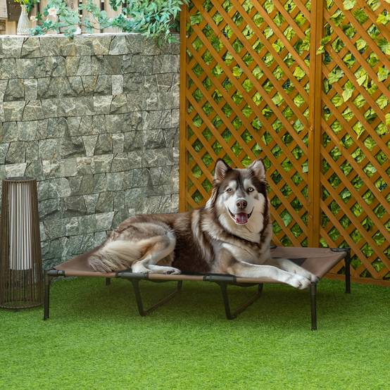 Lit camp chien chat XXL surélevé textilène respirant extérieur 122x92x23cm marron - ComfortXL Outdoor Living - Image 3