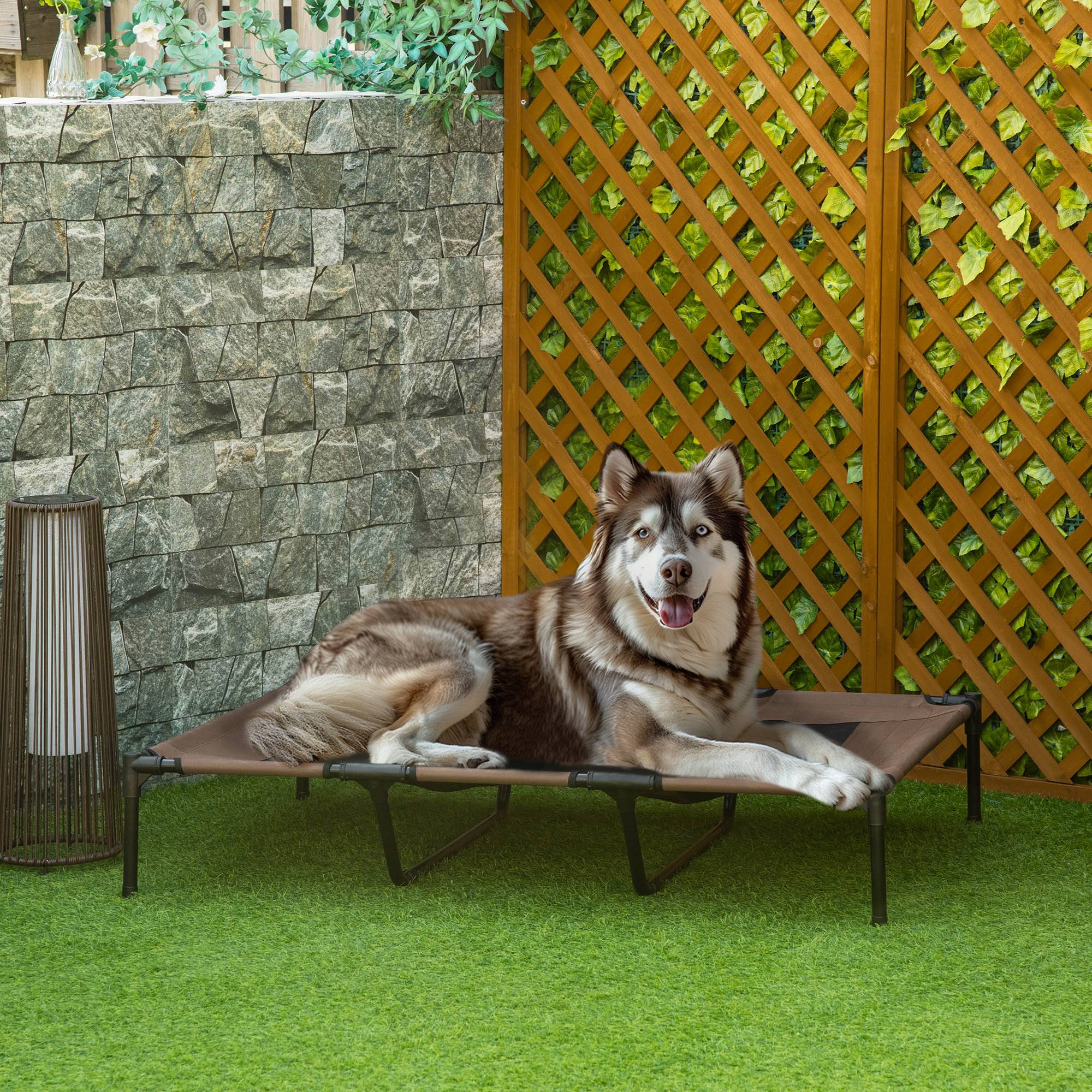 Lit camp chien chat XXL surélevé textilène respirant extérieur 122x92x23cm marron - ComfortXL Outdoor Living - Image 3