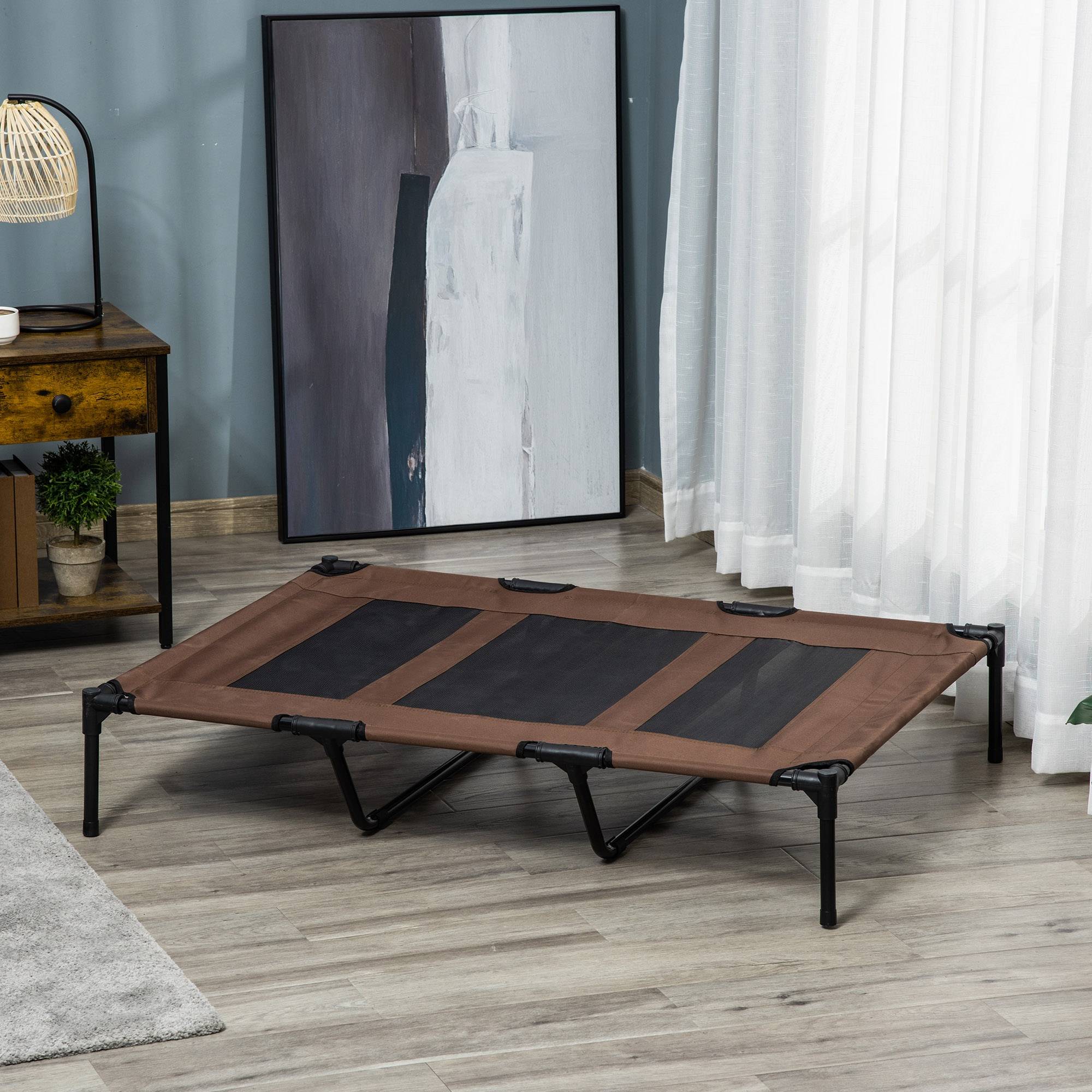 Lit camp chien chat XXL surélevé textilène respirant extérieur 122x92x23cm marron - ComfortXL Outdoor Living - Image 4